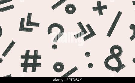 Ink bold brush line punktuation, plus, symbol, cross sign. Grunge black vector seamless pattern. Stock Vector
