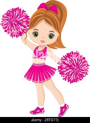 Vector Cute Cheerleader Dancing with Pom Poms Stock Vector