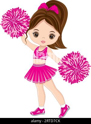 Vector Cute Cheerleader Dancing with Pom Poms Stock Vector