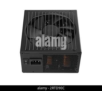 Black metal power source of computer isolated on the white background. Stock Photo