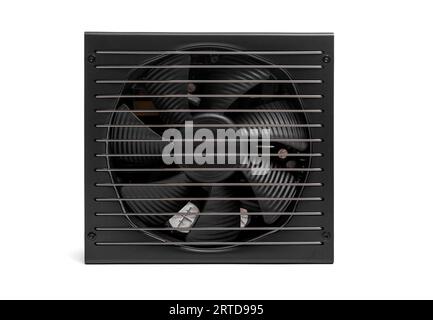 Black metal power source of computer isolated on the white background. Stock Photo