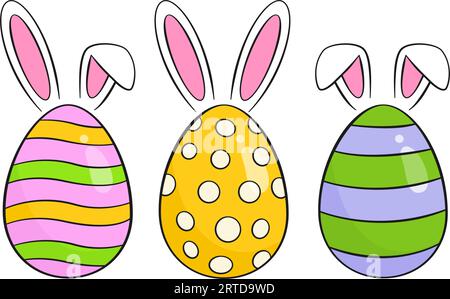 Set of colorful Easter eggs with bunny ears Stock Vector