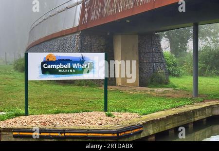 Sign for Campbell Wharf Marina on the Grand Union Canal in Milton Keynes. Stock Photo