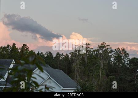 Cumulus clouds at sunset, dusk in summer!!! Stock Photo