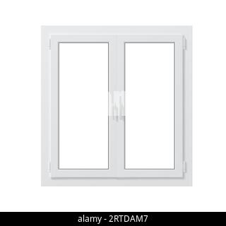 Realistic pvc window isolated 3d vector mockup. Option for architecture construction that offers durability and weather resistance. Material is easy to maintain and has modern appearance Stock Vector