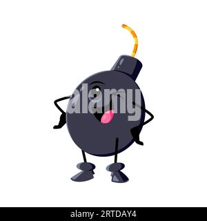 Cartoon bomb character, explosive weapon personage with wick or fuse winks with mischief, exuding a playful personality and hinting at potential explosive surprises. Isolated vector cheeky bomb smile Stock Vector