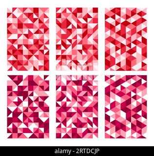 Abstract polygonal geometric pattern background. Pink, burgundy, red and white colored vector mosaic triangular shapes and angles. Modern, edgy vibe, contemporary ornament, creative design samples Stock Vector