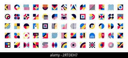 Bauhaus elements, abstract vector set of shapes. Bold colorful graphic elements, simple geometrical minimal forms for web design, poster art, decorative print, invitation letter, background creation Stock Vector