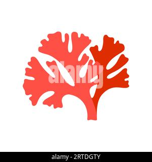 Red undersea plant grown at sea bottom, cartoon sea algae. Vector aquarium and tank tropical decoration seaweed. Finger leather coral with sharp edge Stock Vector