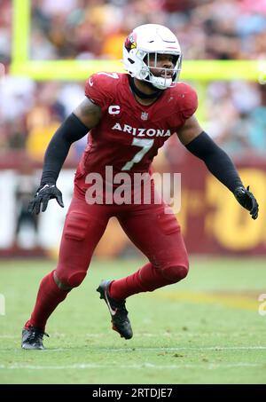 Arizona Cardinals linebacker Kyzir White paces the sideline during the  first half of an NFL football game against the New York Giants Sunday,  Sept. 17, 2023, in Glendale, Ariz. (AP Photo/Ross D.