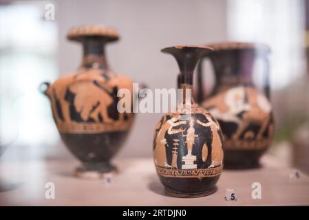 Minoan vases on display in the museum. Stock Photo