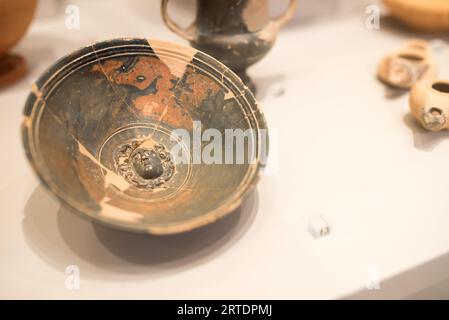 Ancient Minoan plate on display in the museum. Stock Photo