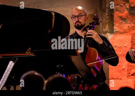 Prague, Czech Republic. 12th Sep, 2023. Concert of Sedlacek Quartet during the Dvorak's Prague international music festival at St Agnes Convent in Prague, Czech Republic, September 12, 2023. Pictured Matej Stepanek. Credit: Jaroslav Svoboda/CTK Photo/Alamy Live News Stock Photo