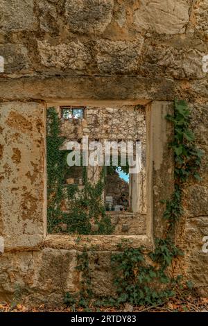 Old village of stone houses destroyed by the earthquake in Drvenik Biokovo mountain in Croatia Stock Photo