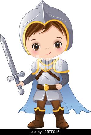 Vector Cartoon Cute Little Knight with Sword Stock Vector