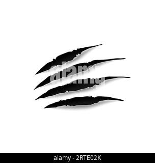 Bear paw claw marks, vector scratches of wild animal attack. Slash traces and torn trails of grizzly or brown bear sharp claws, scary monster black scrapes with rough edges, Halloween design Stock Vector