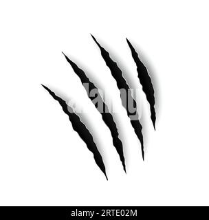 Beast claw marl scratches, tiger or animal paw nails marks, vector. Wild cat or lion and bear claw slashes, monster beast or werewolf attack paw scratches and shred traces, torn paper background Stock Vector