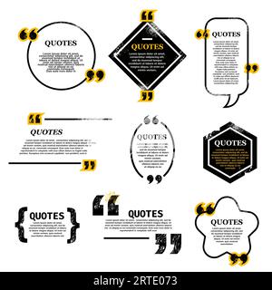 Quote bubble and box, chat message, comment and note quote icons. Vector set of various quotes and speech bubbles, blank layout template, frames. Remark, mention quotations and callout text collection Stock Vector