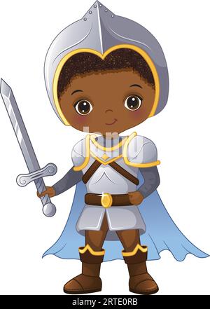 Vector Cute Little Boy in Knight Outfit with Sword Stock Vector