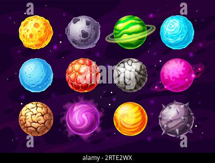 Cartoon alien planet surface with stones and cracks. Vector ...