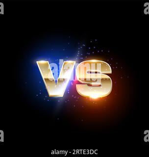 Golden versus VS sign, game or sport confrontation. Vector gold symbol separated on red and blue sides on black background with glow sparkles. Martial arts combat, fight, battle competition challenge Stock Vector