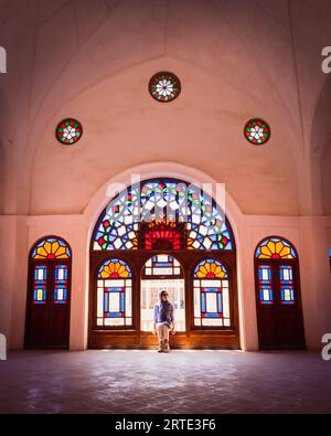 Kashan, Iran - 27th may, 2022: tourist sit in Tabatabaei House built in early 1880s for the affluent Tabatabaei family. Stock Photo