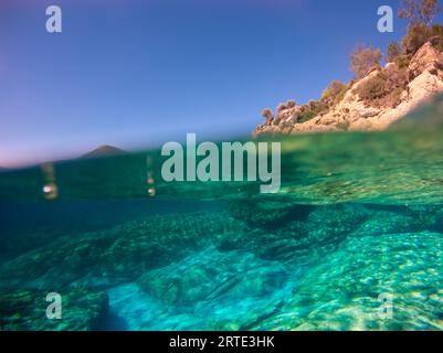 A view of the Aegean coast. An unspoilt natural beauty above and below the water. Stock Photo