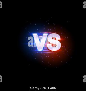 Versus vs sparkling sign, game or sport confrontation. Vector glow symbol separated on red and blue sides on black background. Sports game, fight or battle competition challenge, martial arts combat Stock Vector