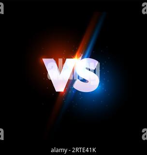 Versus vs lightning sign, game, sport confrontation or challenge. Vector symbol white letters and red with blue glow on black background. Sports fight or battle, competition, martial arts combat Stock Vector