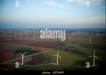 Aerial view of the wind turbines at the world's largest wind farm, Horse Hollow Wind Energy Center in Texas, USA Stock Photo