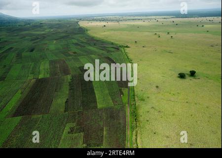 Crops extend to the boundary of Queen Elizabeth National Park in Uganda; Uganda Stock Photo