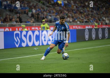 Milan, Italy. 12/09/2023, Riccardo Orsolini of Italy during the UEFA EURO 2024 European qualifier match between Italy and Ucraine on 22 of September 2023 at Giuseppe Meazza San Siro Siro stadium in Milan, Italy. Photo Tiziano Ballabio Stock Photo