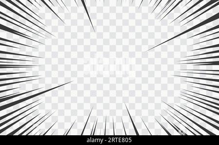 Comic manga transparent background, explosion or anime motion speed lines, vector effect. Cartoon manga movement action and radial rays on transparent background for burst flash and comic book frame Stock Vector