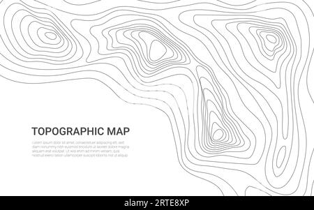 Line contour topographic map. Terrain relief pattern with vector contour grid of mountains and land natural features. Topography, cartography, geography and travel adventure background with copy space Stock Vector