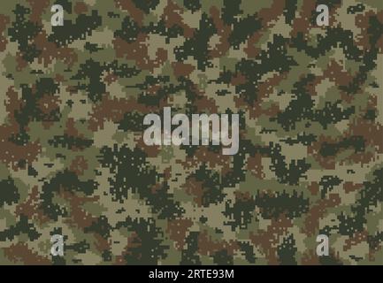 Grass ground pixel military camouflage pattern. Green and brown camo background with vector pixelated texture of woodland or forest leaves. Army camouflage uniform print with abstract pixel pattern Stock Vector