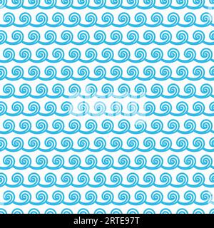 Waves pattern, sea or ocean curly blue wavy seamless vector background. Wave ripples, water tide curves and tidal surfs, marine aqua zigzags and flowing nautical line pattern Stock Vector