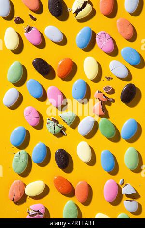 Chocolate lentils in the shape of Easter eggs Stock Photo