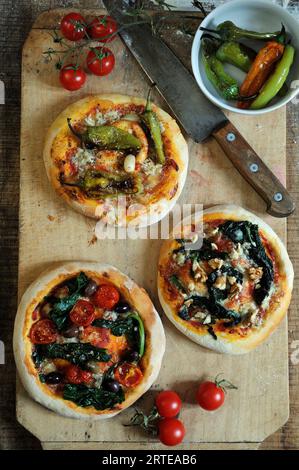 Small pizzas with vegetables Stock Photo