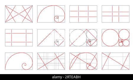 Golden ratio proportions, composition balance. Vector set of