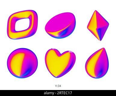 3D realistic render geometric figures. Vivid iridiscent design objects. Bright vector decorative shapes. Crystal, Sphere, Semicircle, Heart, drop. Iso Stock Vector