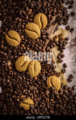 Coffee beans and coffee biscuits Stock Photo
