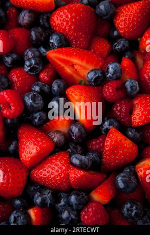 Strawberries, blueberries and raspberries (full picture) Stock Photo
