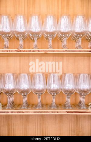Wine glasses on the shelf Stock Photo