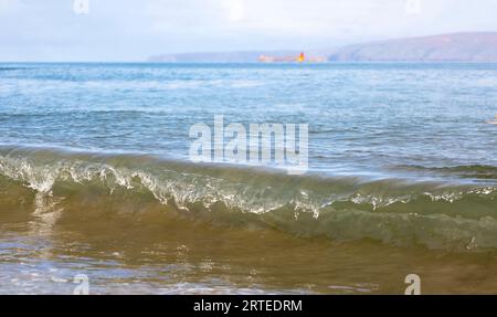 Close-up of rolling, ocean wave cresting along the shore of Kamaole 2 Beach; Kihei, Maui, Hawaii, United States of America Stock Photo