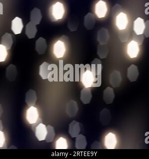Blurred bokeh light on dark blue background. Christmas and New Year holidays template. Abstract glitter defocused blinking stars and sparks. EPS 10 Stock Photo