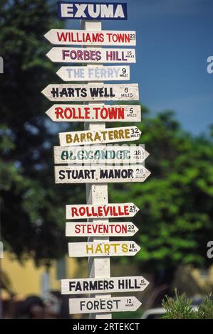 Road signs on Great Exuma Island; Great Exuma Island, The Bahamas Stock Photo