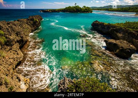 View of blue-green Caribbean water at Folly Lighthouse, Jamaica; Port Antonio, Jamaica Stock Photo