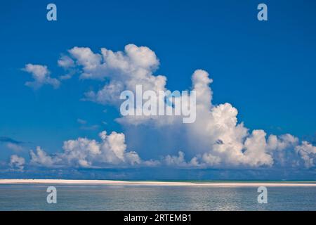 View of a white beach, ocean and sky in the Seychelles; St. Francois Atoll, Alphonse Group, Seychelles Stock Photo