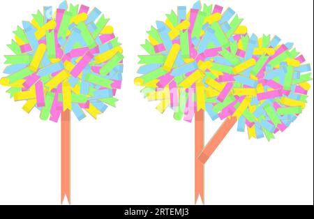 A set of 2 abstract colorful images of a tree collected from paper office stickers of various shapes in trendy bright colors. isolate. Vector design for poster, banner, brocure, greeting or invitation Stock Vector