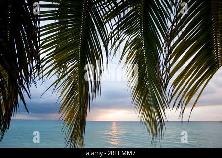 Sunset over the ocean at Negril beach, Jamaica; Negril Beach, Jamaica, West Indies Stock Photo